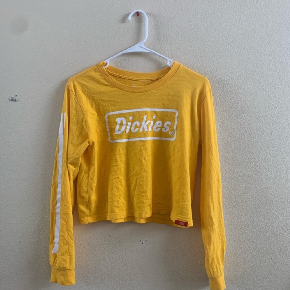 Bright yellow and white striped Dickies long sleeve cropped